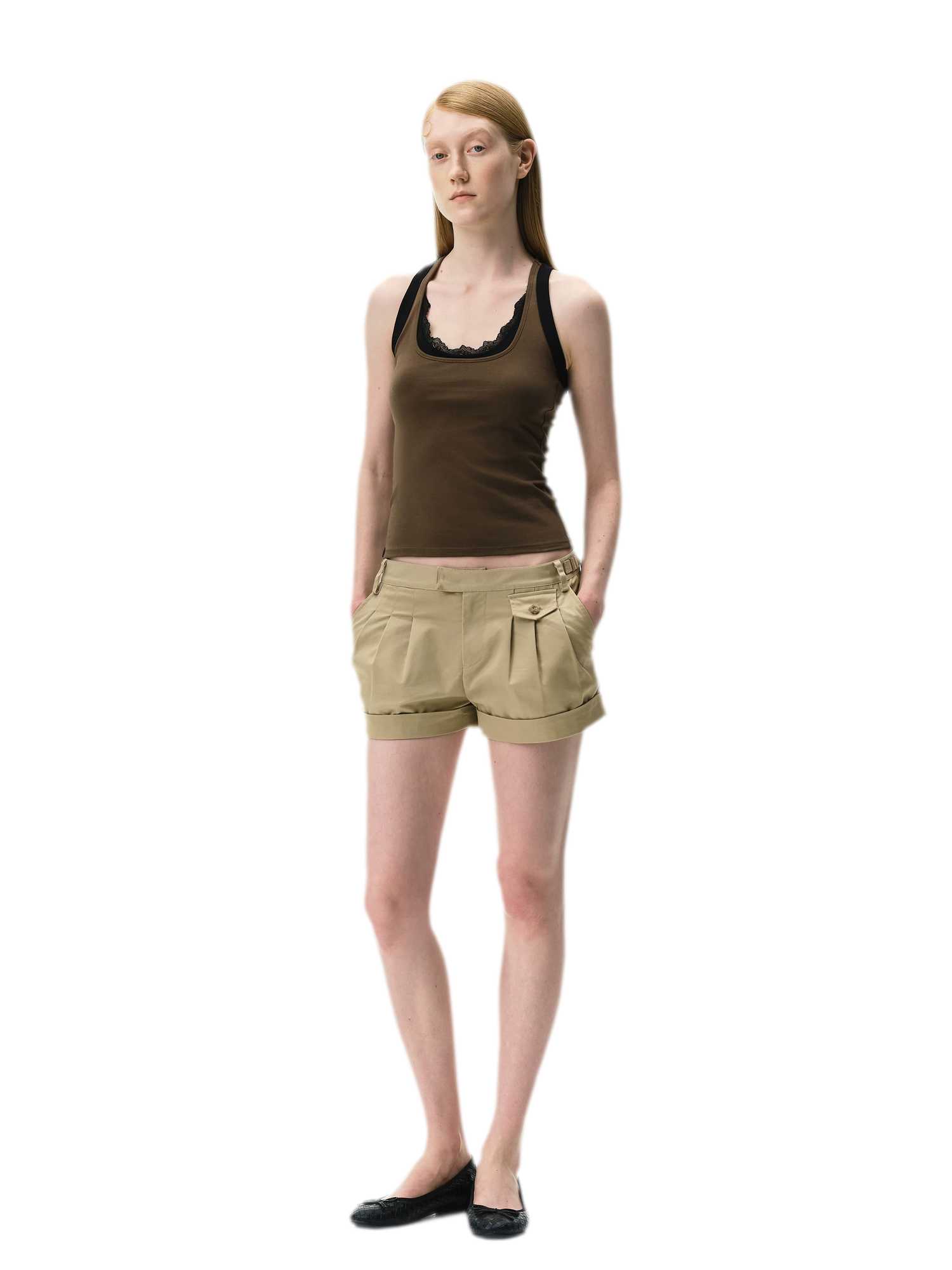 Pleated Twill Shorts