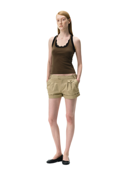 Pleated Twill Shorts