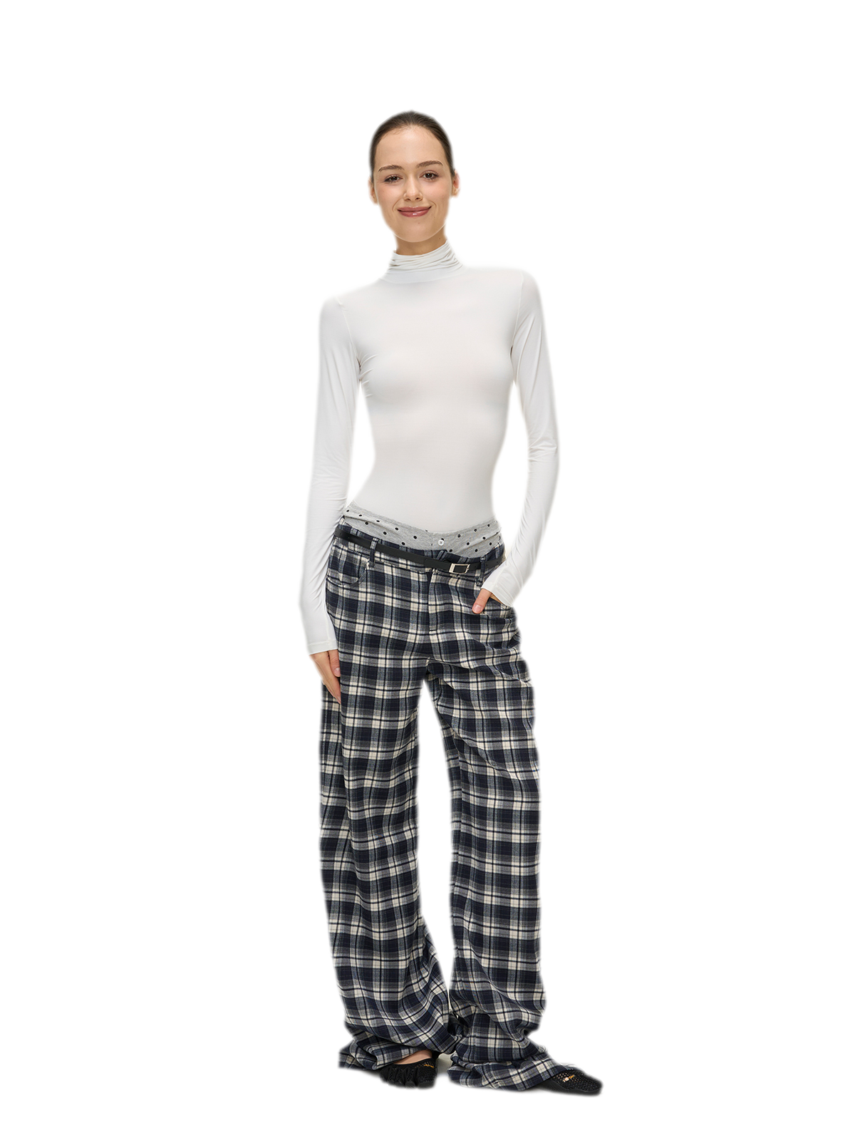 Brushed Plaid Wide-Leg Pants