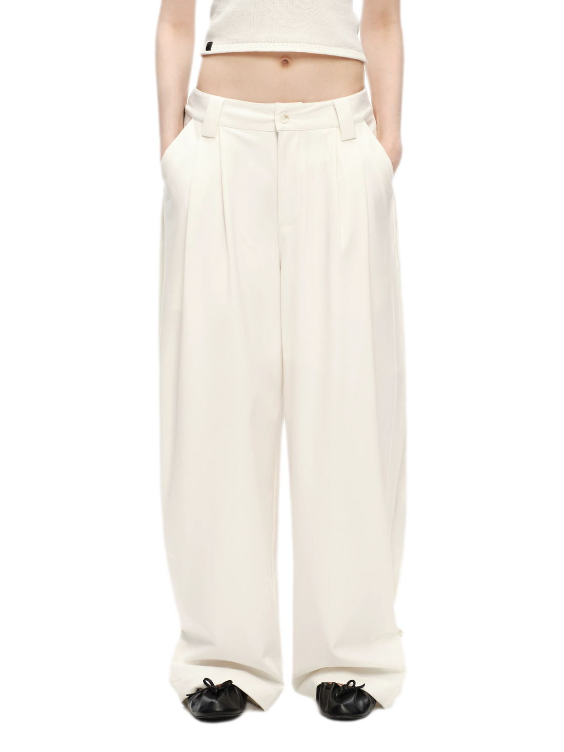 Double Pleat Wide-Leg Suit Pants