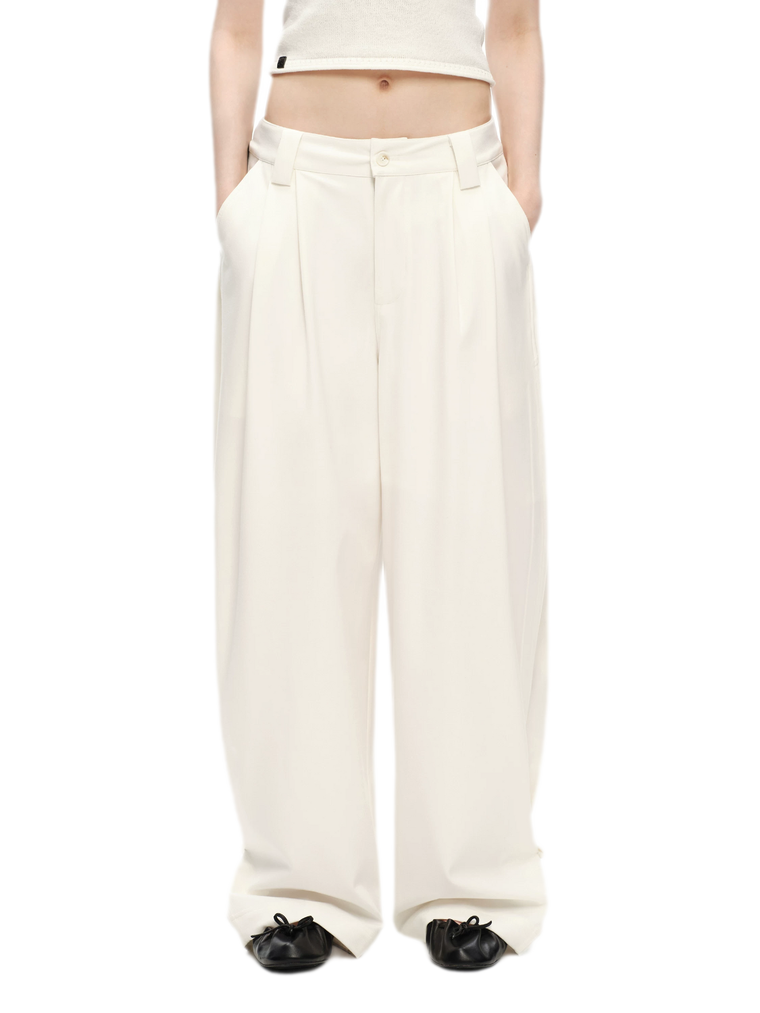 Double Pleat Wide-Leg Suit Pants