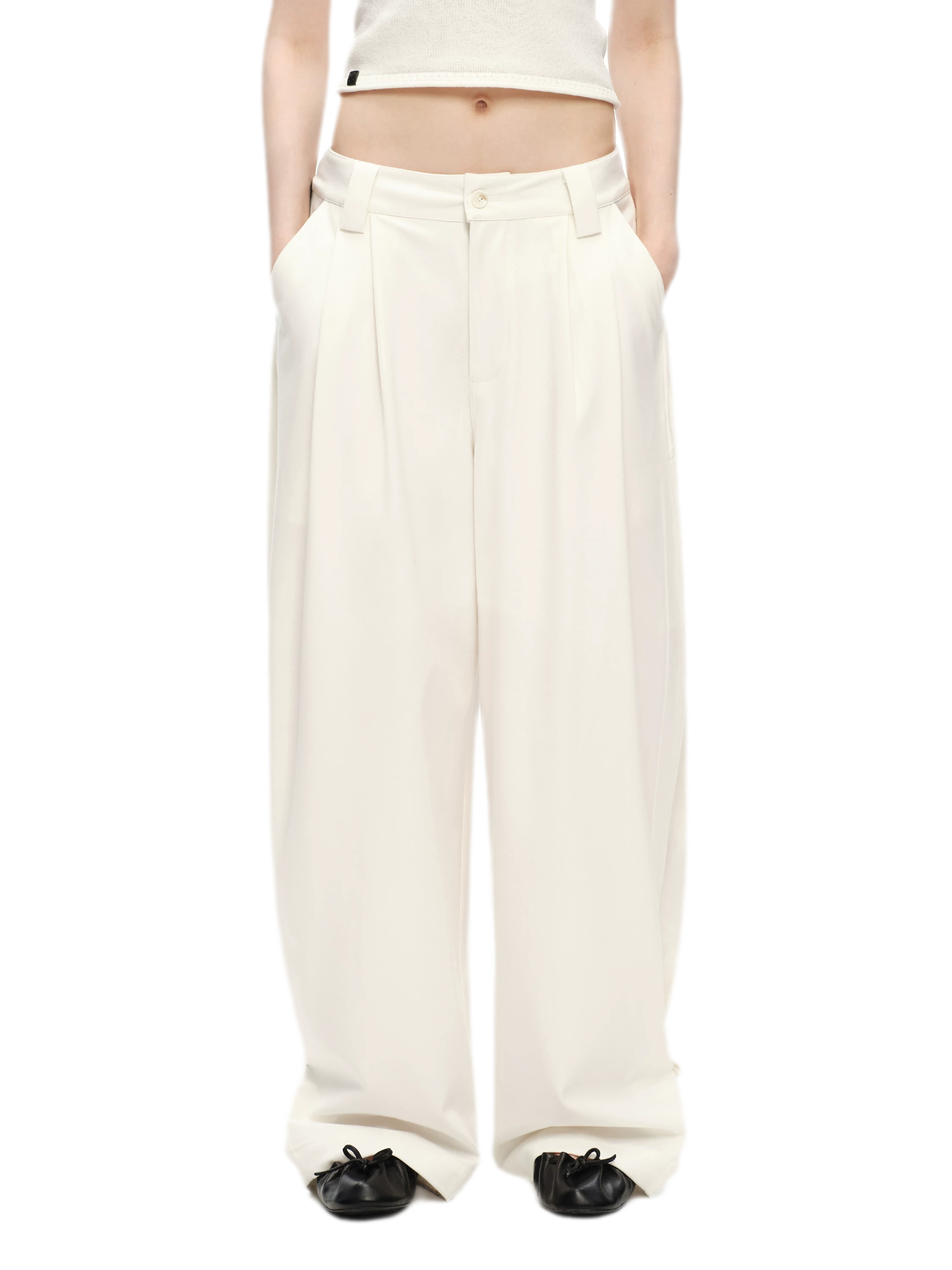 Double Pleat Wide-Leg Suit Pants