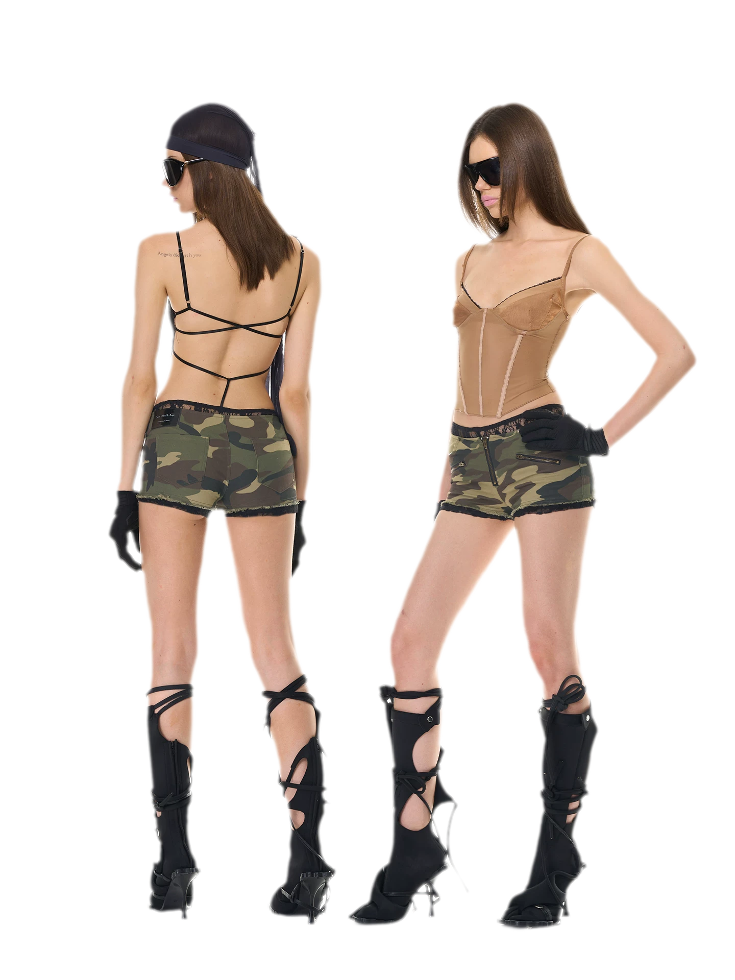 Camouflage Lace Trim Shorts