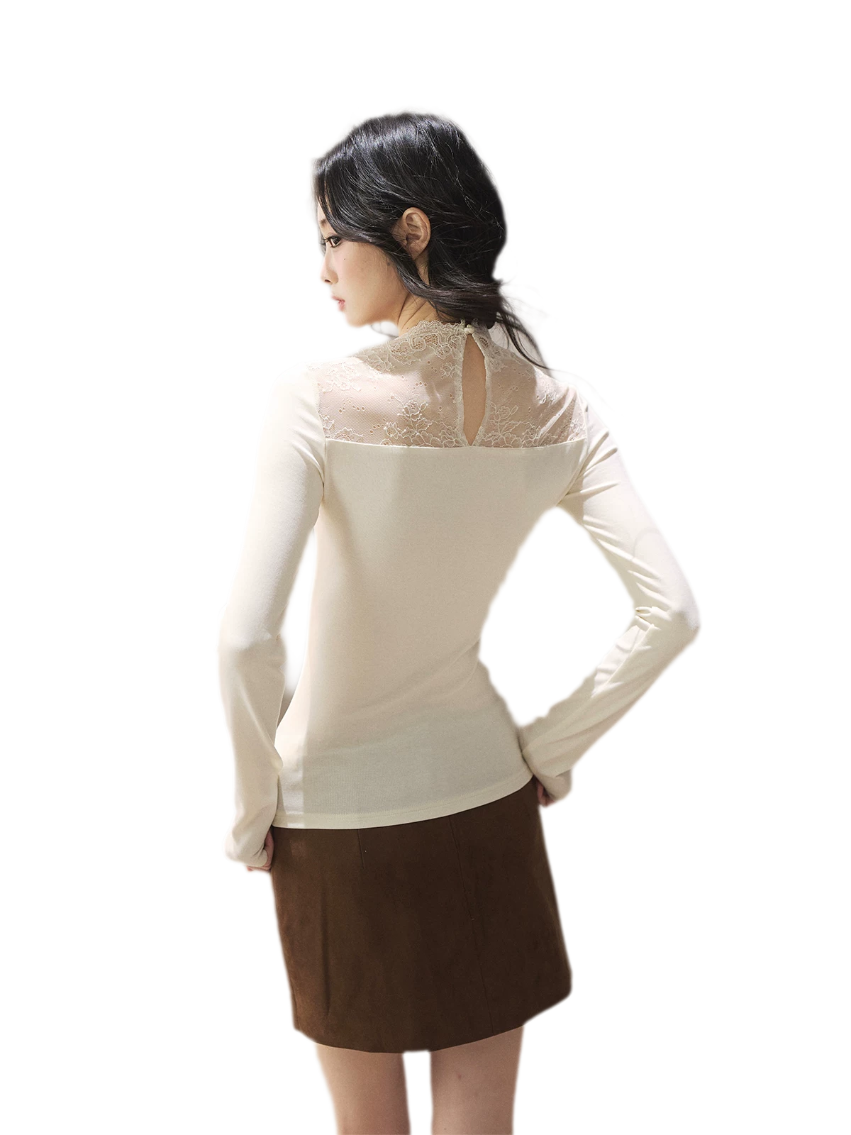 Sheer Lace Mock Neck Top