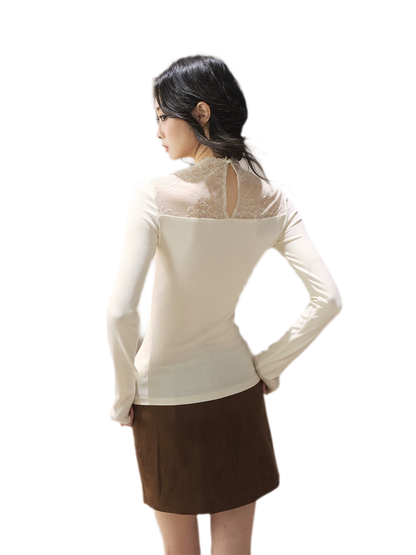 Sheer Lace Mock Neck Top