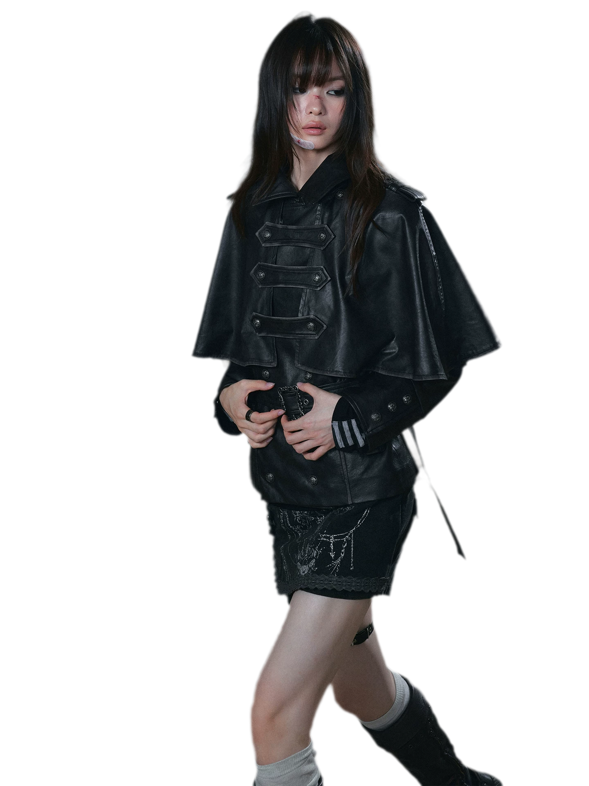 Distressed Cape Buckle Jacket