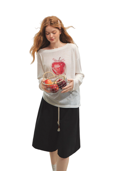 Relaxed Tie Sheer Mesh Long Sleeve T-Shirt
