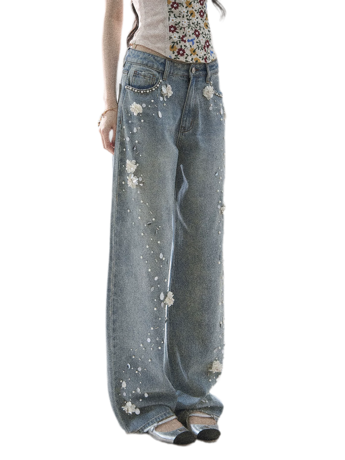 AOMALM Embellished Wide Leg Jeans – view 2