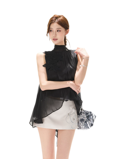 Embellished Satin Halter Top