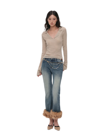 Wool Ribbed Polo Top