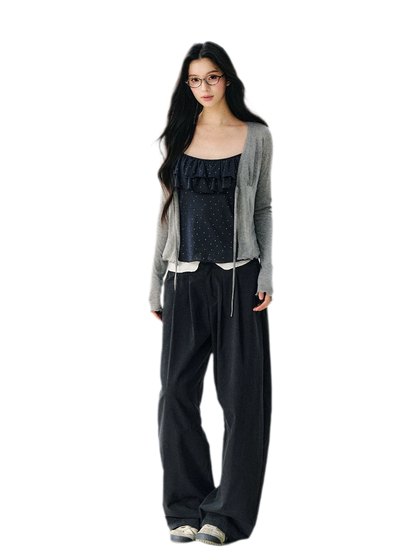Sheer Drawstring Ruffle Cardigan