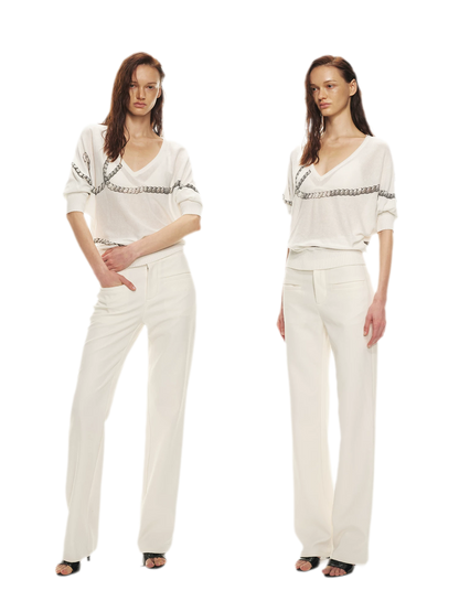 Classic Off-White Slim Straight Trousers