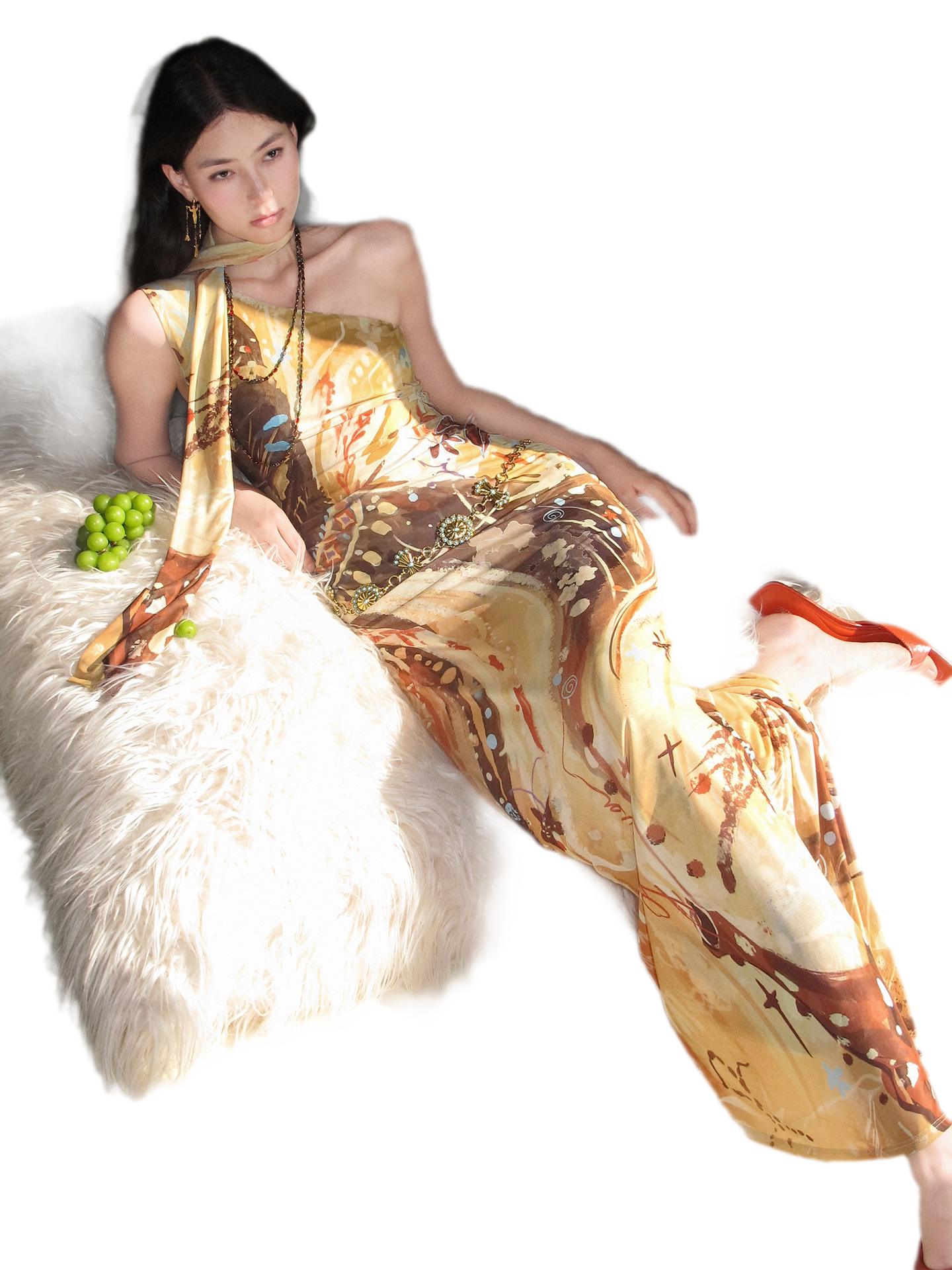 Printed One-Shoulder Fishtail Dress