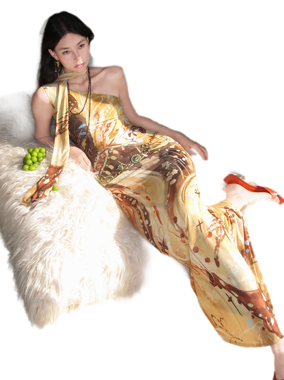 Printed One-Shoulder Fishtail Dress