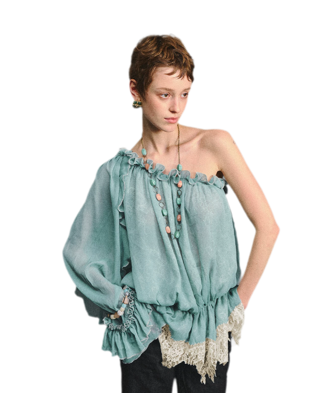 One-Shoulder Chiffon Blouse