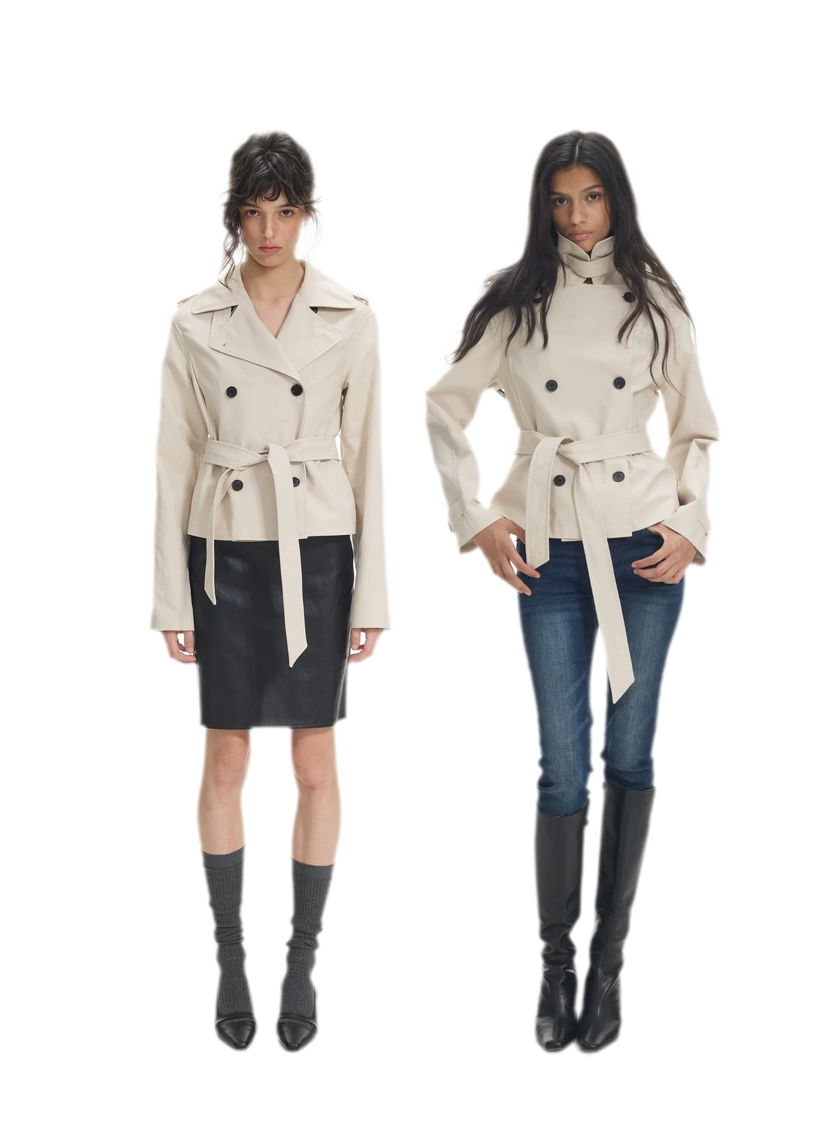 Combed Cotton Cropped Trench Coat