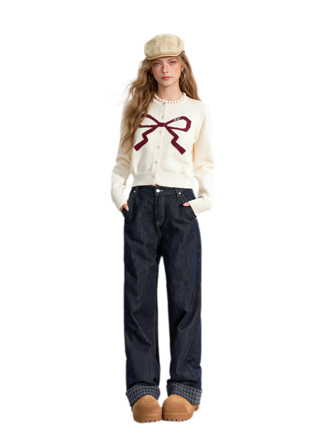 Bow Detail Cropped Knit Cardigan
