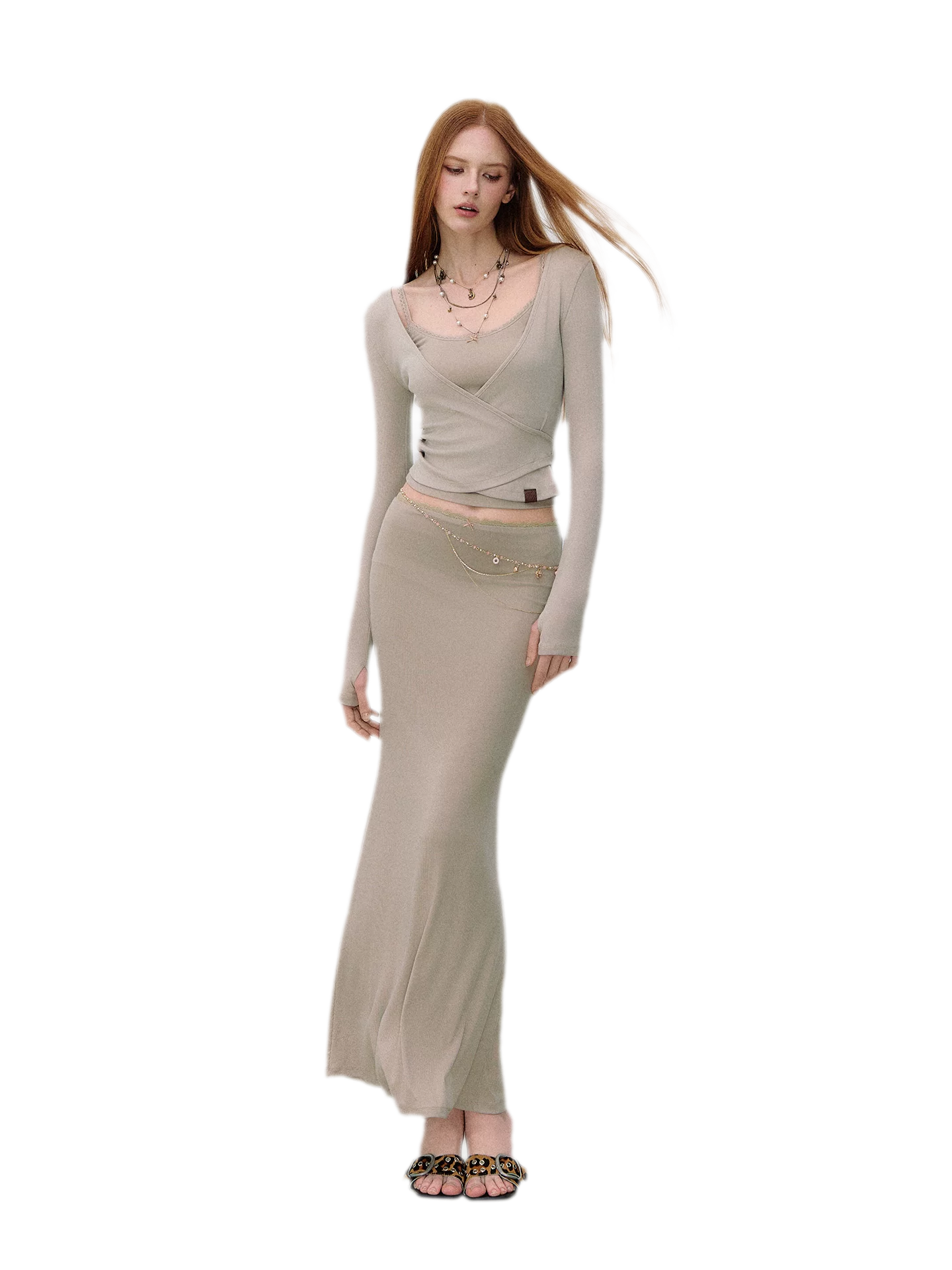 X-line Lace Trim Camisole, Pullover &amp; Mermaid Skirt