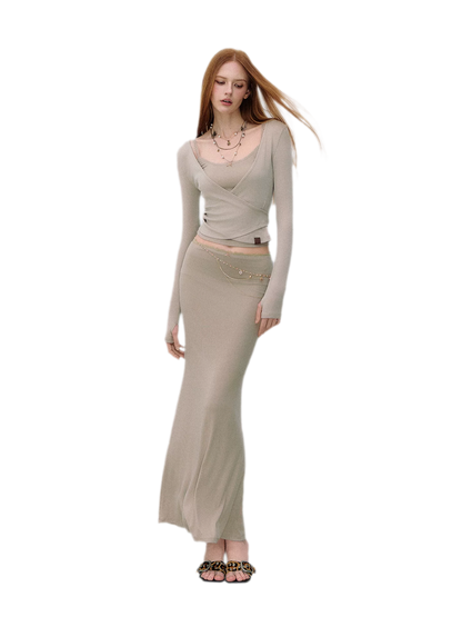X-line Lace Trim Camisole, Pullover &amp; Mermaid Skirt