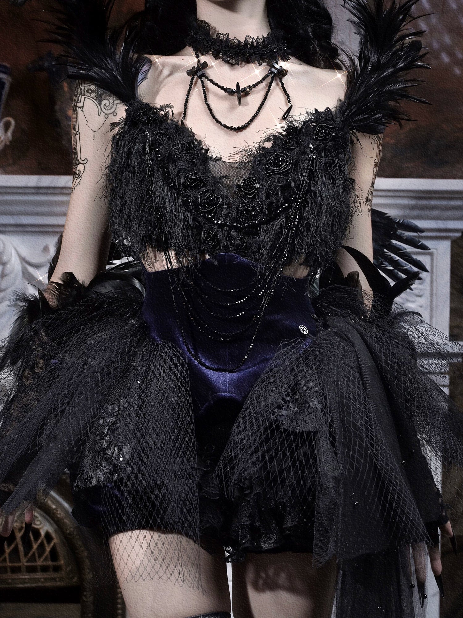 Feather Gothic Train Dress