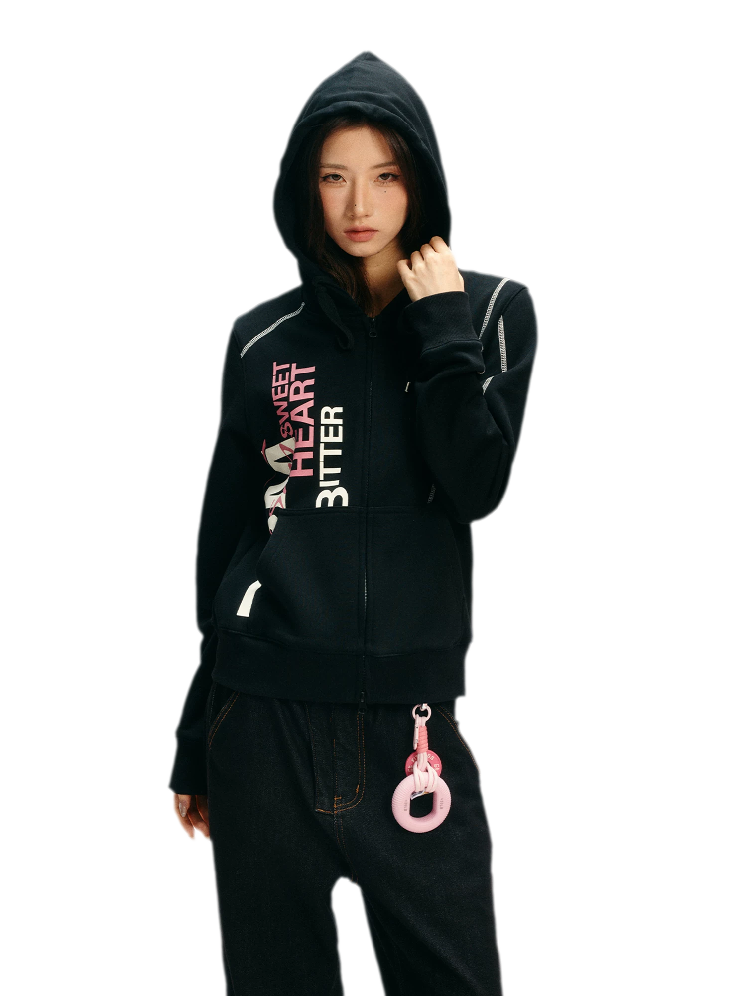 Contrast Stitch Fitted Hooded Sweatshirt