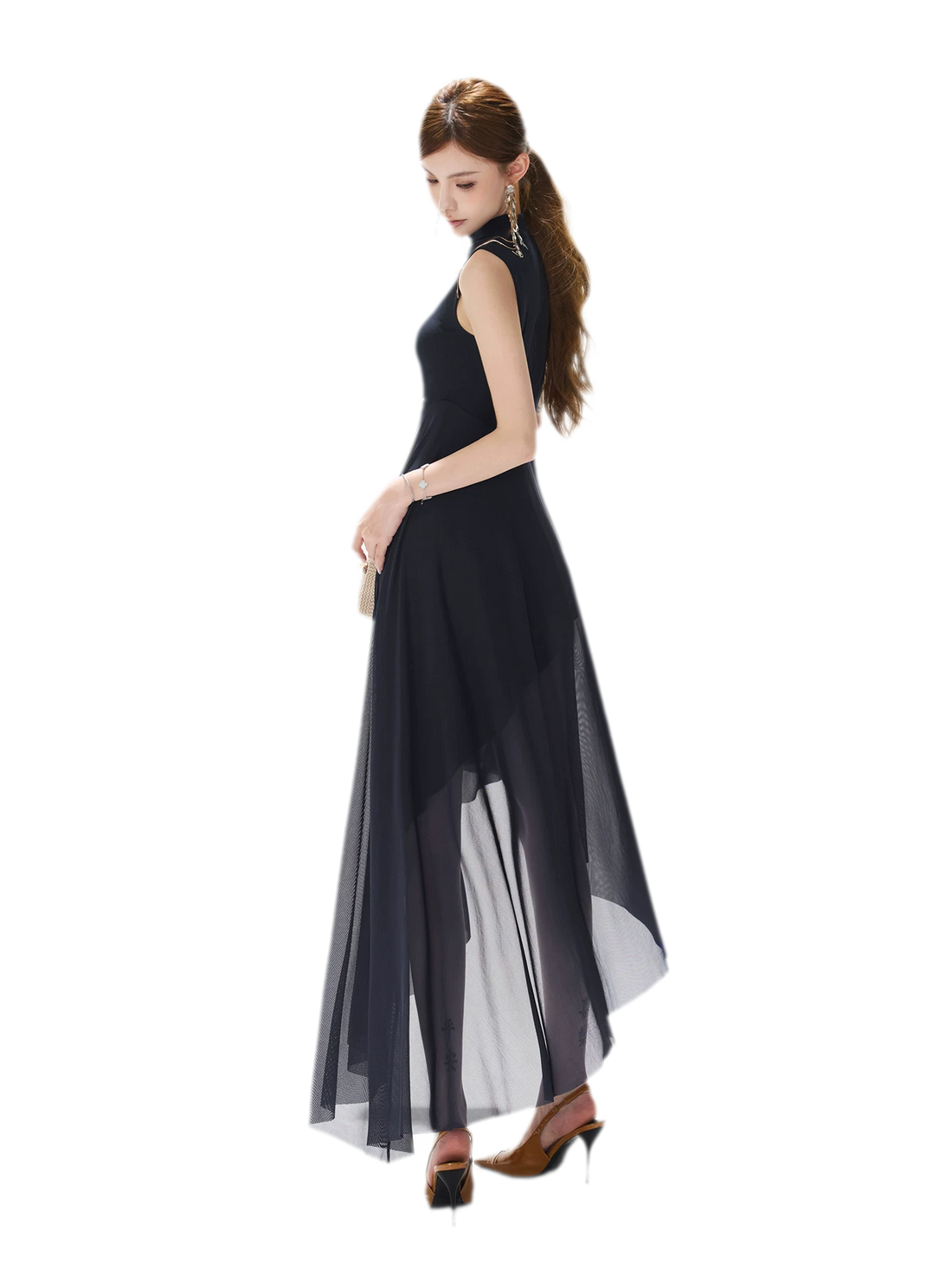 Mesh Splice Midi Dress