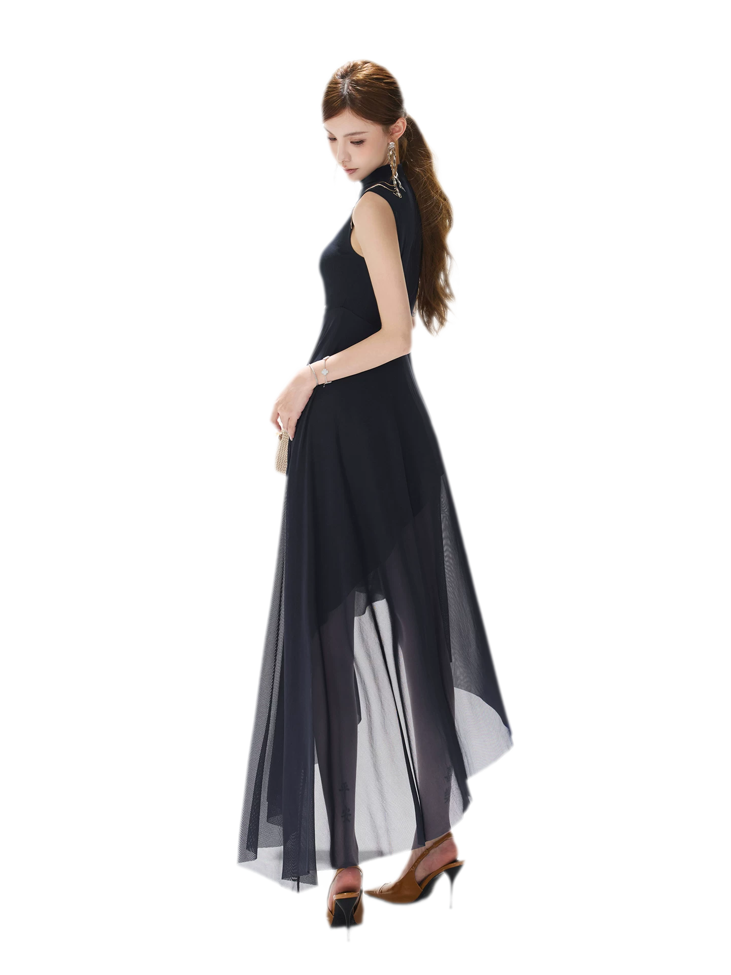 Mesh Splice Midi Dress