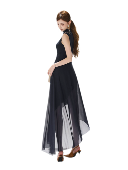 Mesh Splice Midi Dress