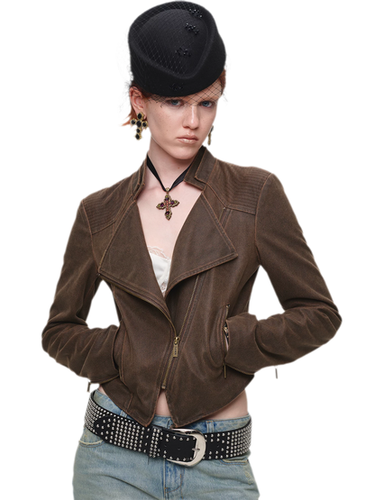 Washed Leather-Look Fitted Jacket