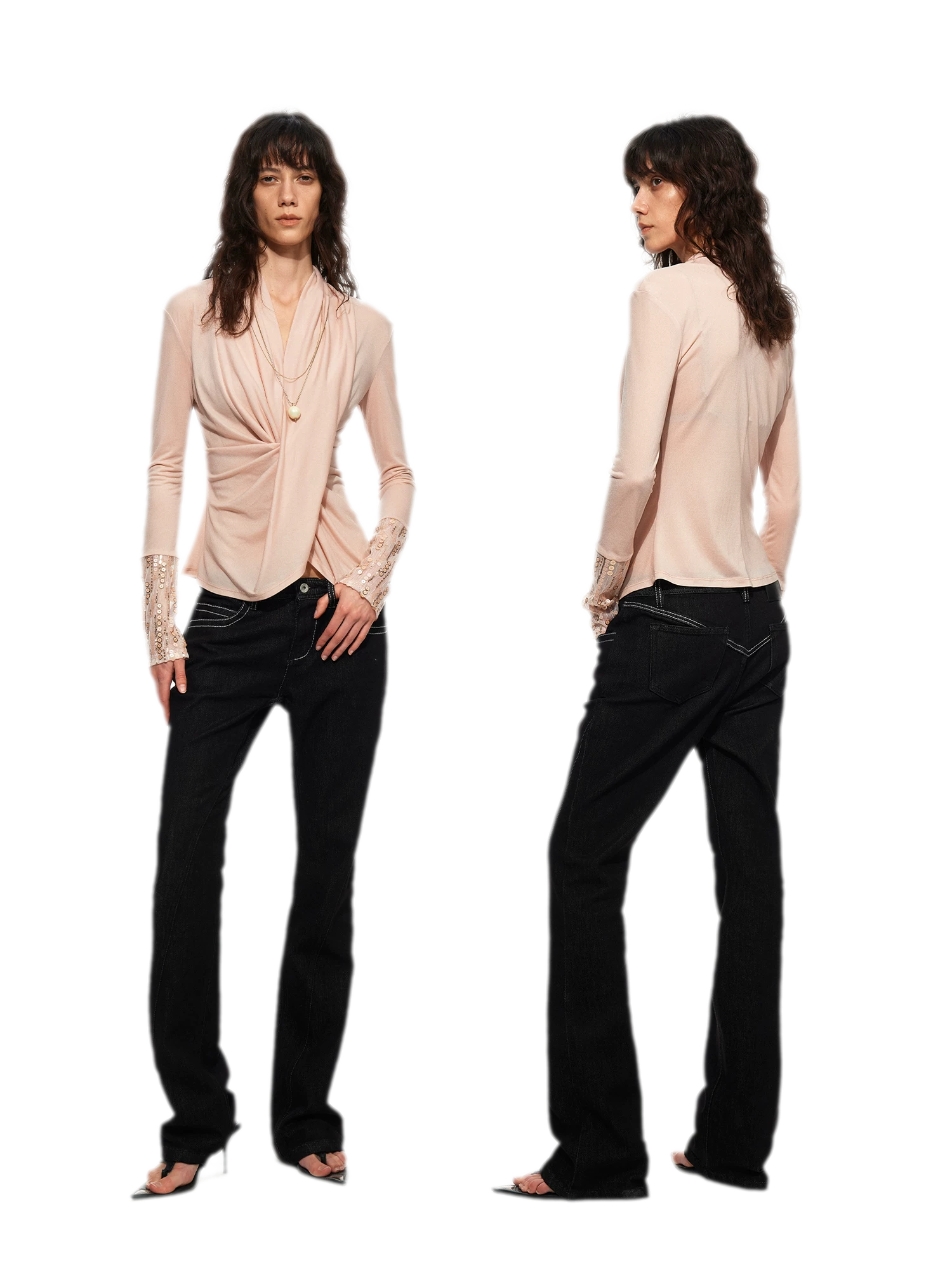 Sequin Draped Ruched Top