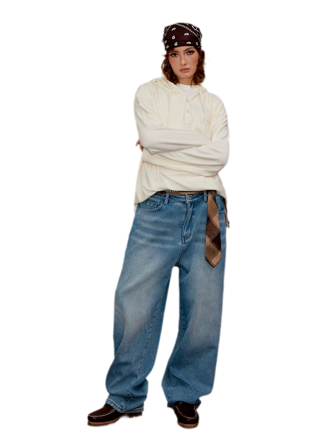 Fleece-Lined Baggy Stacked Jeans