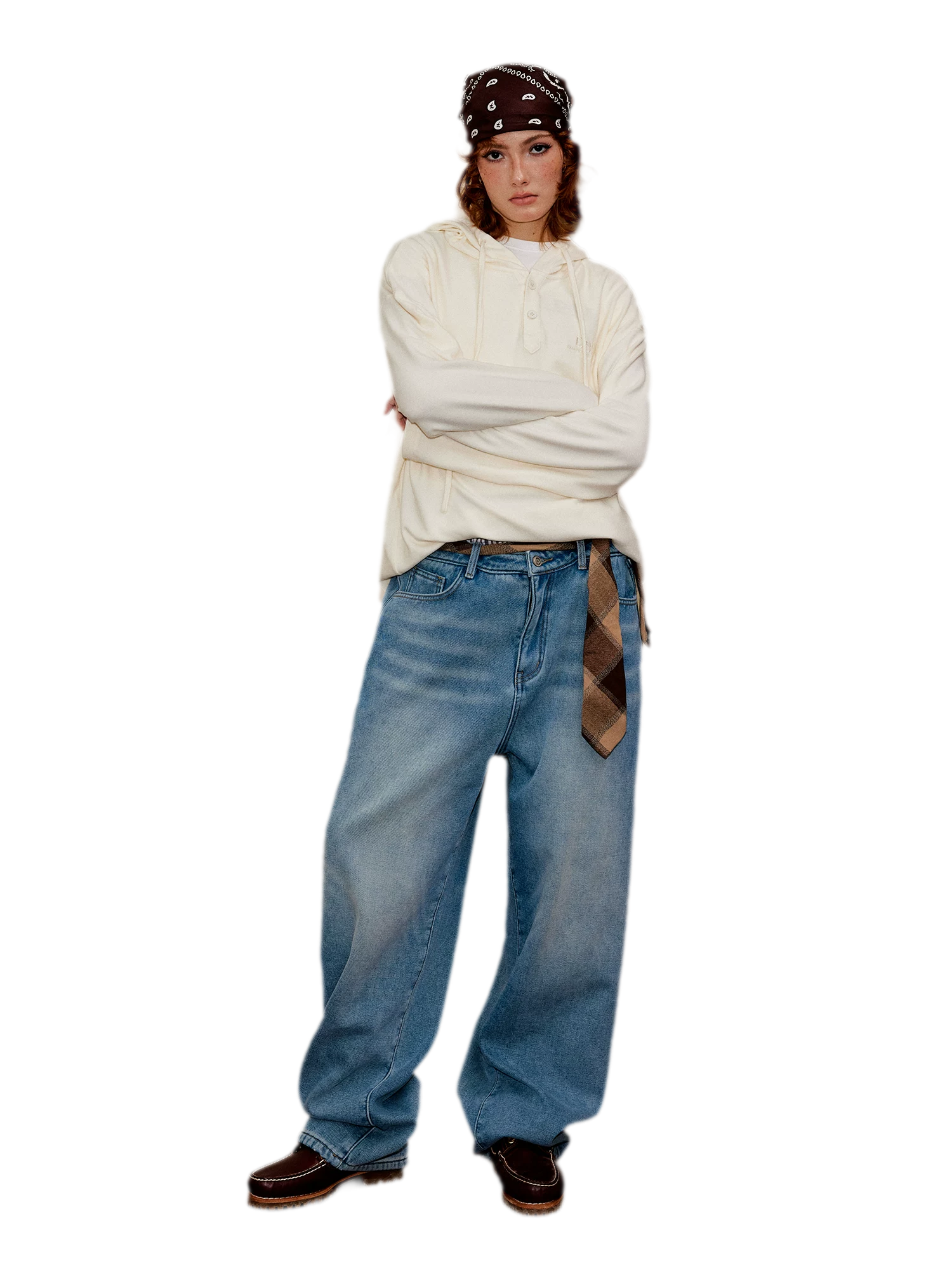 Fleece-Lined Baggy Stacked Jeans