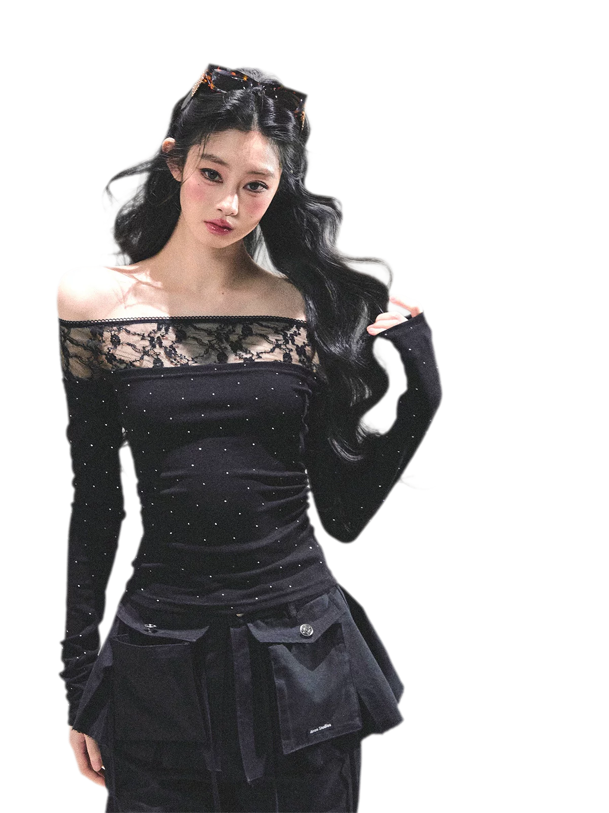 Off-Shoulder Lace Dot Tee