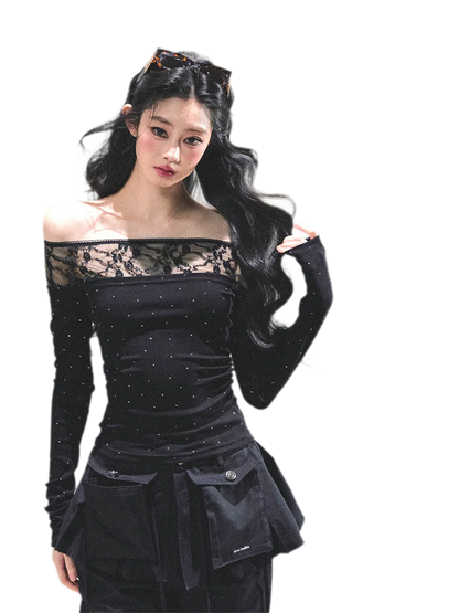 Off-Shoulder Lace Dot Tee