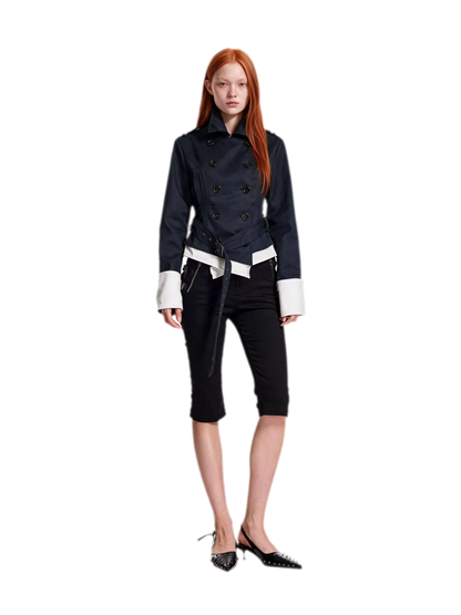 Contrast Cuff Cropped Trench Coat