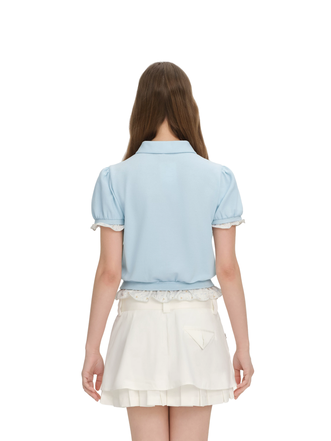 Gathered Puff Sleeve Polo T-shirt
