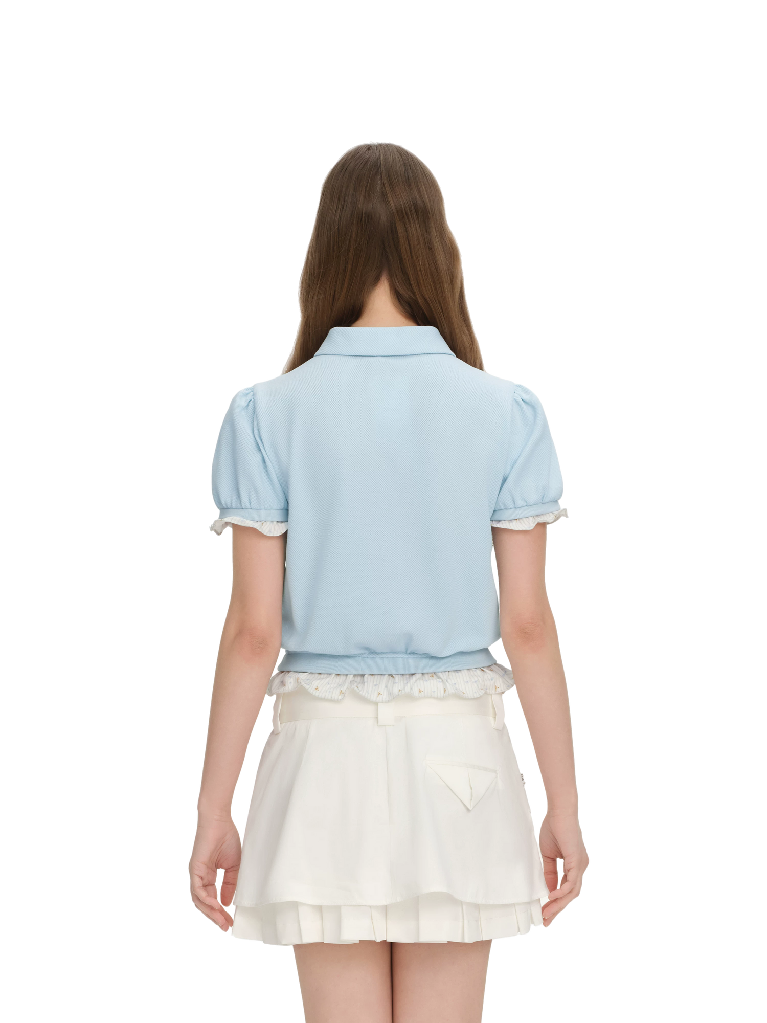Gathered Puff Sleeve Polo T-shirt