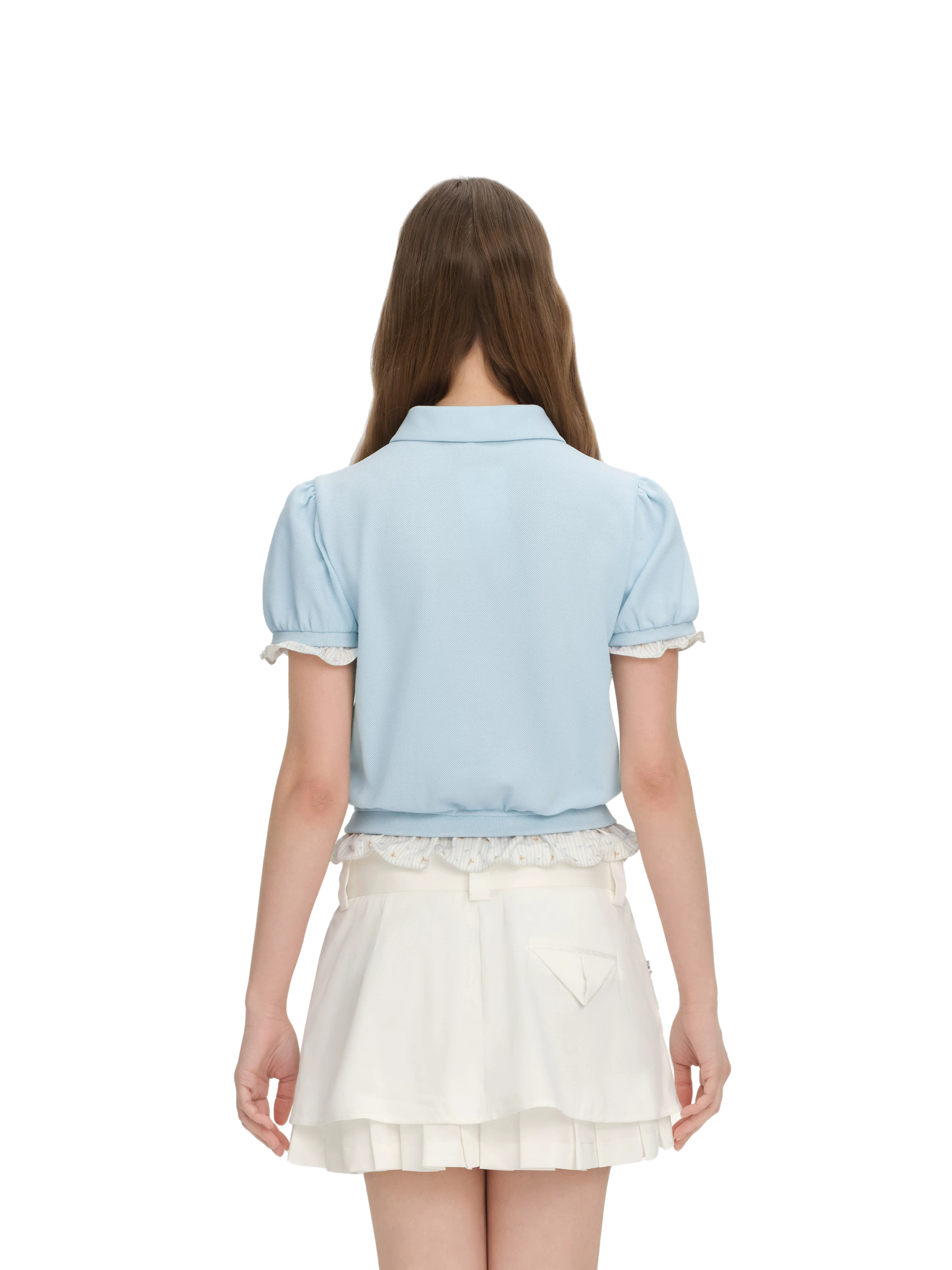 Gathered Puff Sleeve Polo T-shirt