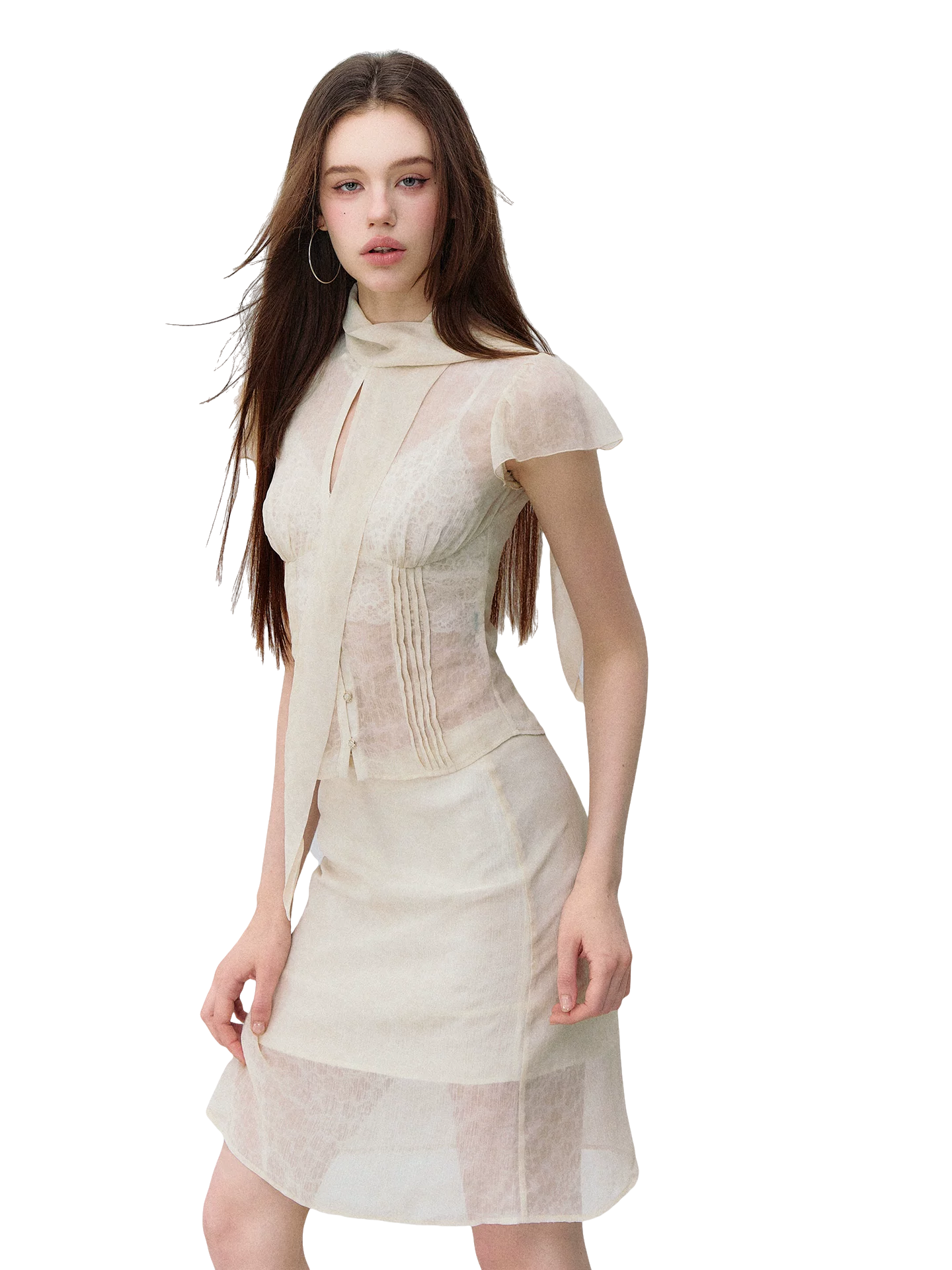 Romantic Tie-Dye Chiffon Short Sleeve Cardigan &amp; Skirt