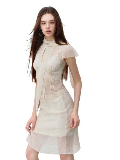 Romantic Tie-Dye Chiffon Short Sleeve Cardigan &amp; Skirt