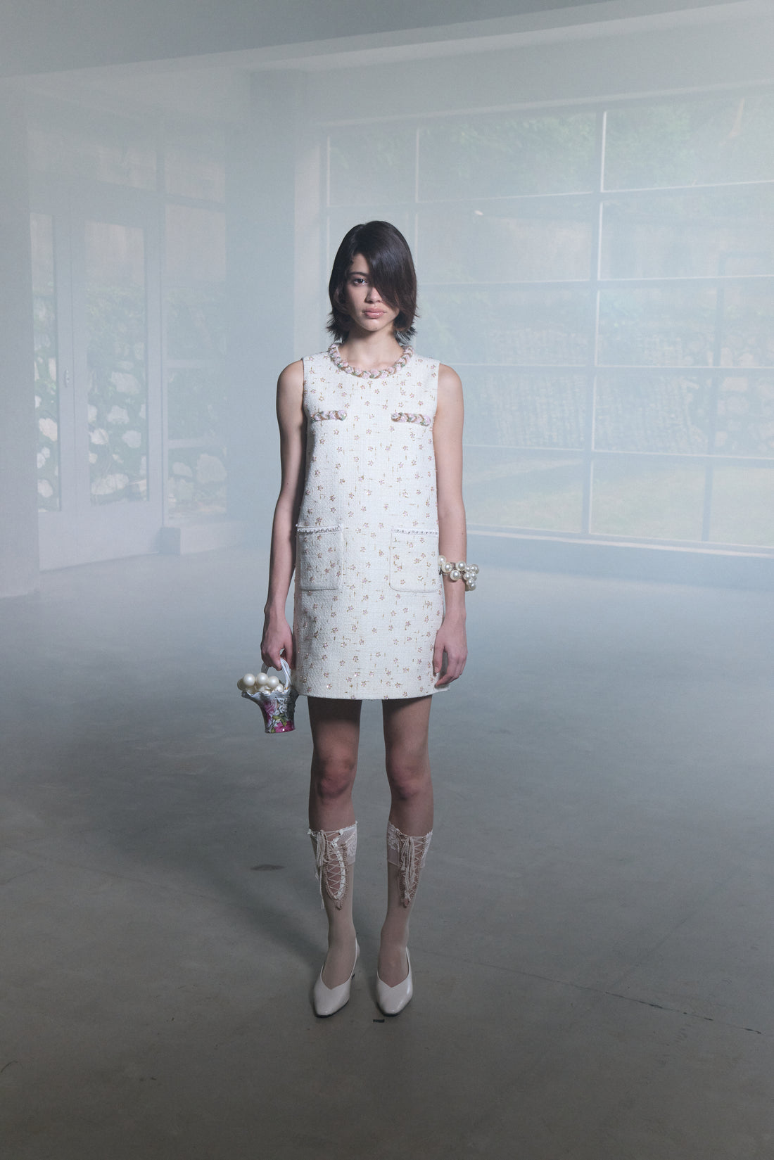 Hand-Sewn Pink Diamond Wool Dress