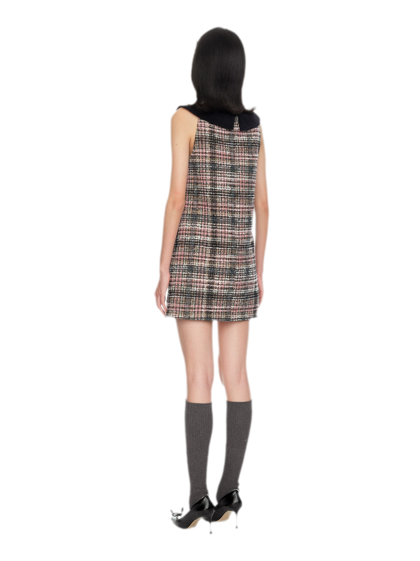 Plaid Tweed Bowknot A-Line Dress
