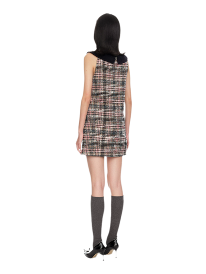 Plaid Tweed Bowknot A-Line Dress
