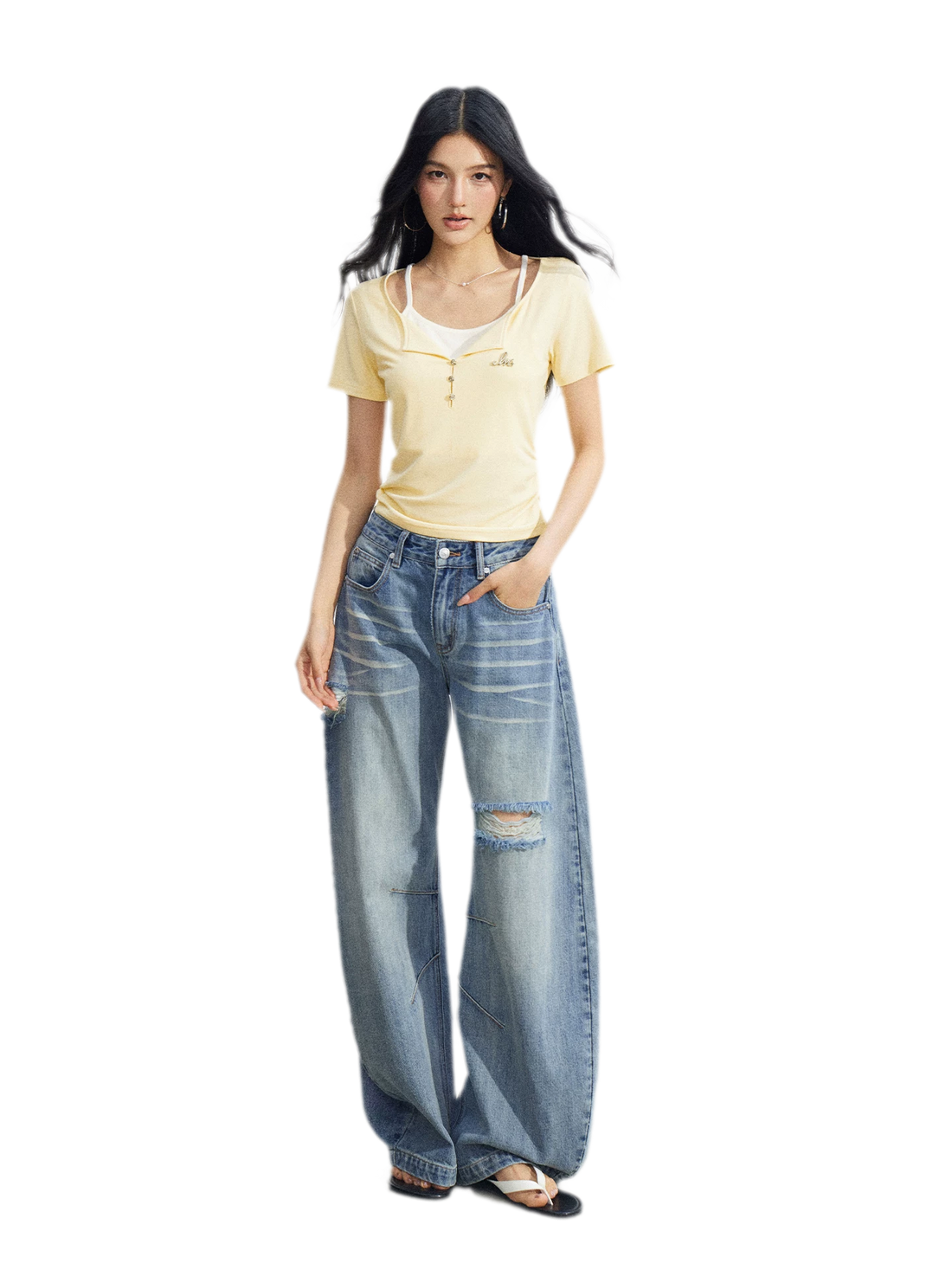 Two-Tone Layered Look Slim Fit T-Shirt