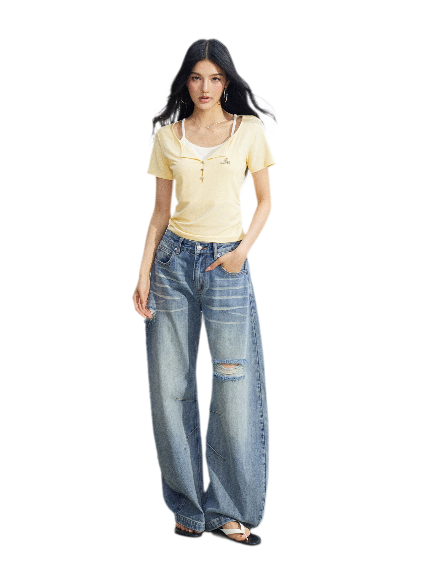 Two-Tone Layered Look Slim Fit T-Shirt