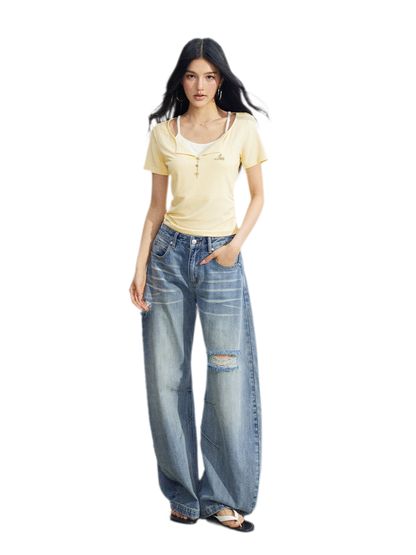 Two-Tone Layered Look Slim Fit T-Shirt