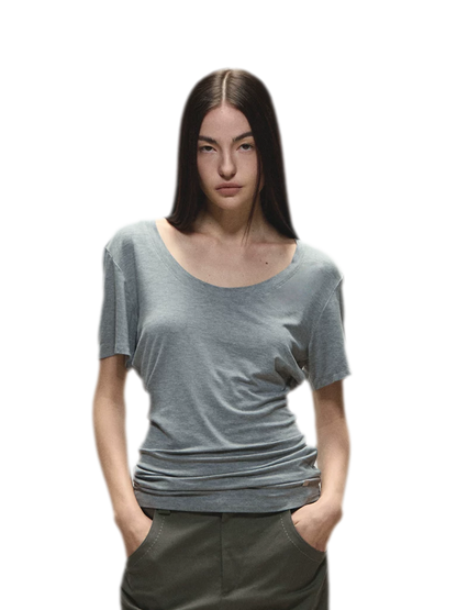 Relaxed Fit Mid-Length Two-Tone Classic U-Neck T-shirt