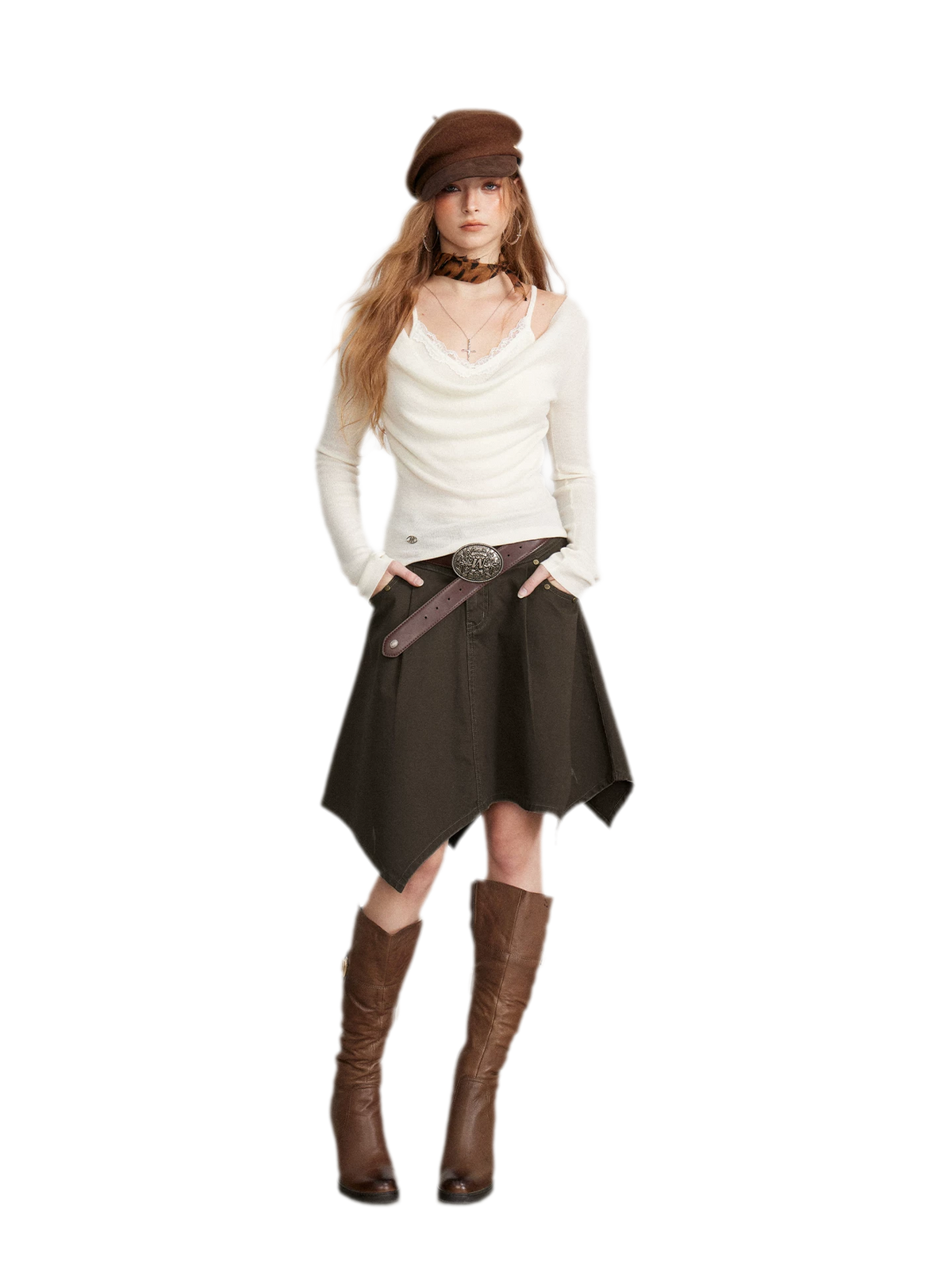 Draped Lace Trim Knit Top