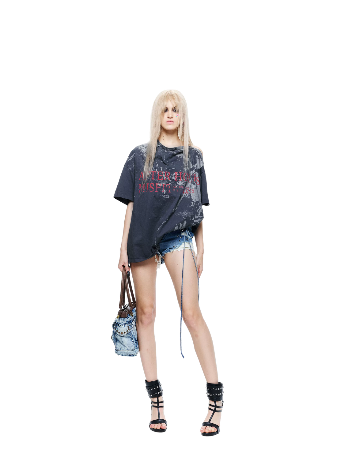 Punk T-shirt with Distressed Print and Open Back