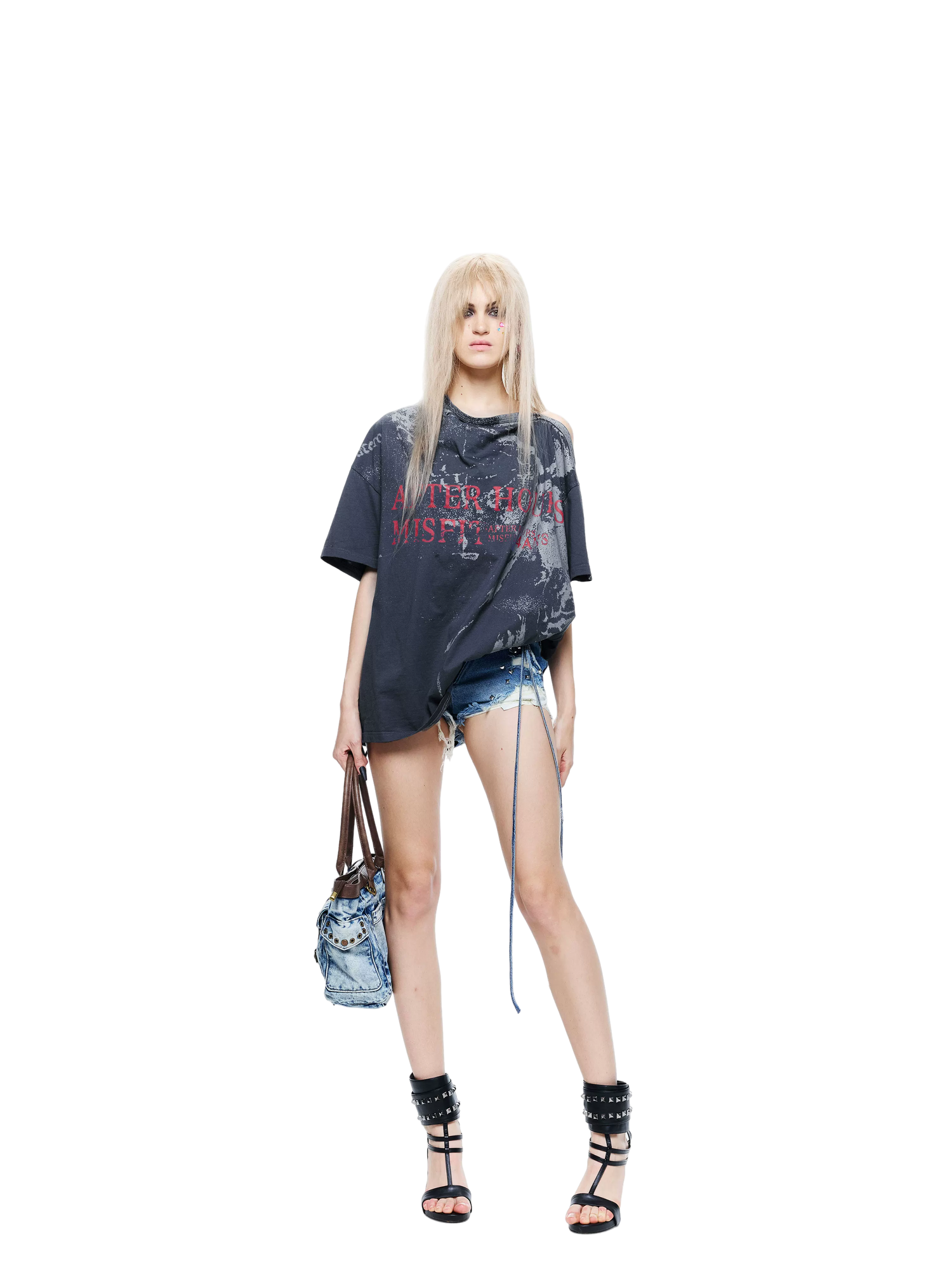 Punk T-shirt with Distressed Print and Open Back